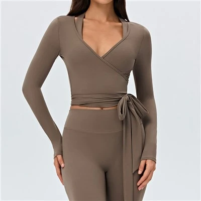 V-neck Strap Short Yoga Long-sleeved Shirt